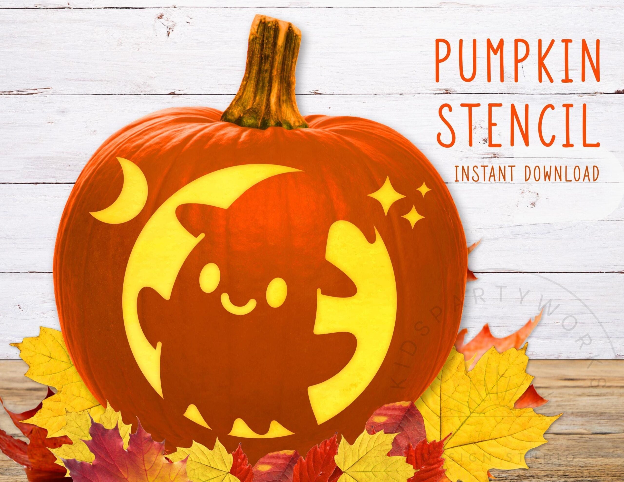 Ghost Pumpkin Stencil, Cute Ghost Printable Pumpkin Stencil, Jack O’ Lantern, Pumpkin Carving Template, Halloween Witch Hat Instant Download
