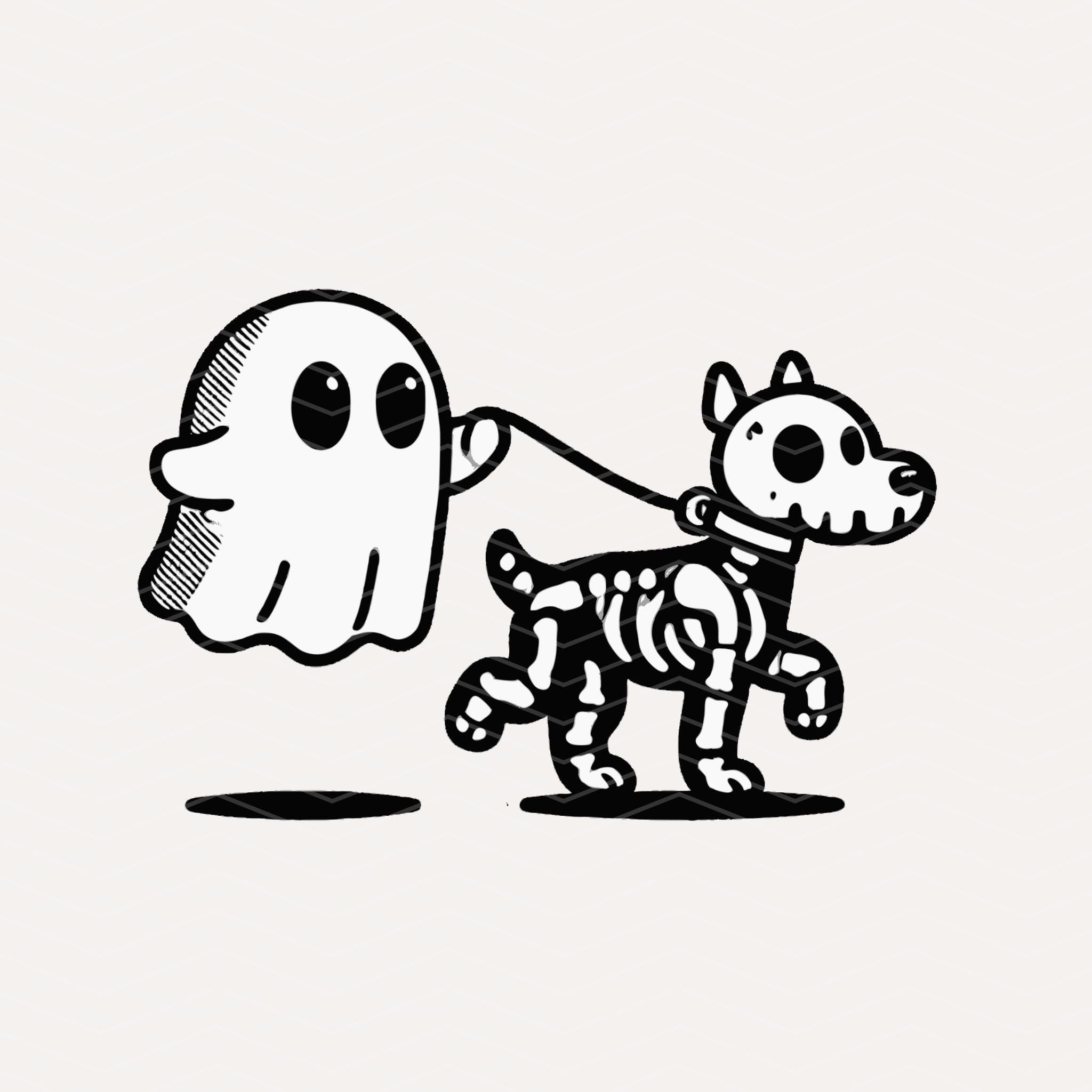 Cute Halloween Ghost Walking Dog SVG/PNG Bundle | Halloween Dog Ghost Image Files | Cartoon Dog Ghost SVG | Skeleton Dog Clipart