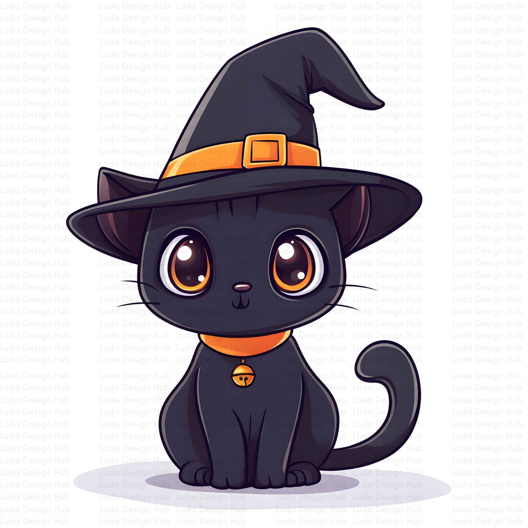 Cute Kawaii Halloween Cat Clipart for Commercial Use -Adorable Cat Illustration for Crafts, Decor, and Scrapbooking -12 High-Resolution PNGs
