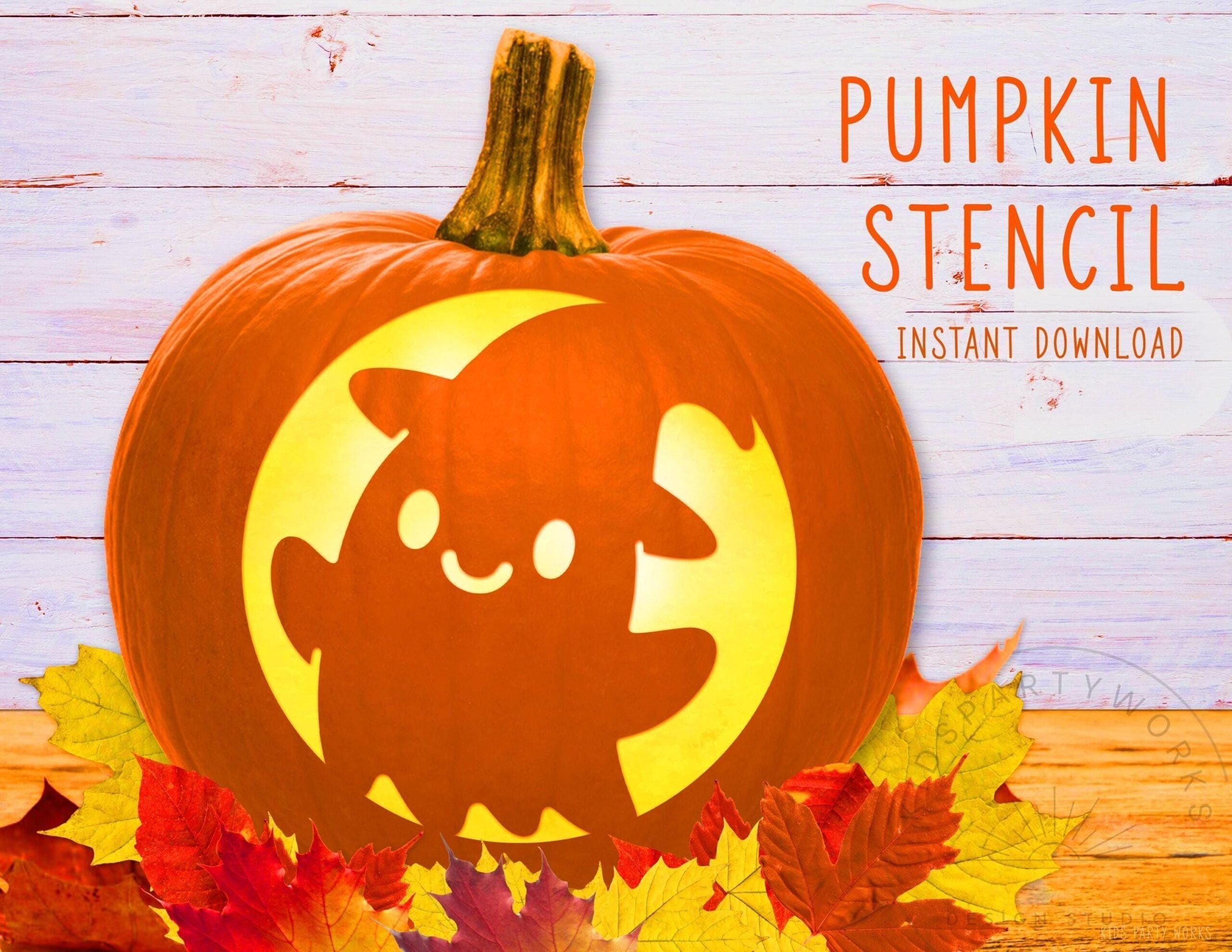 Ghost Pumpkin Stencil, Cute Ghost Printable Pumpkin Stencil, Jack O’ Lantern, Pumpkin Carving Template, Halloween Witch Hat Instant Download