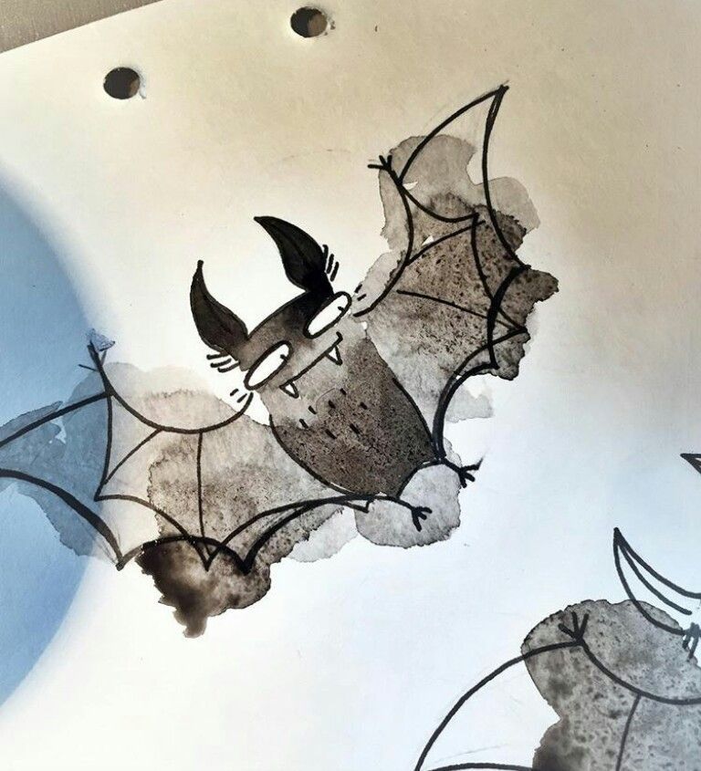 Spooky Bat Watercolor Art for Halloween and Birthday Cards
