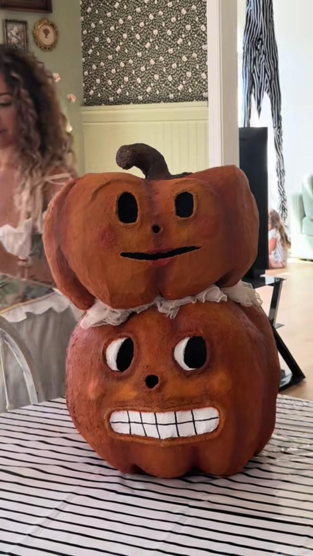 Paper mache pumpkin head