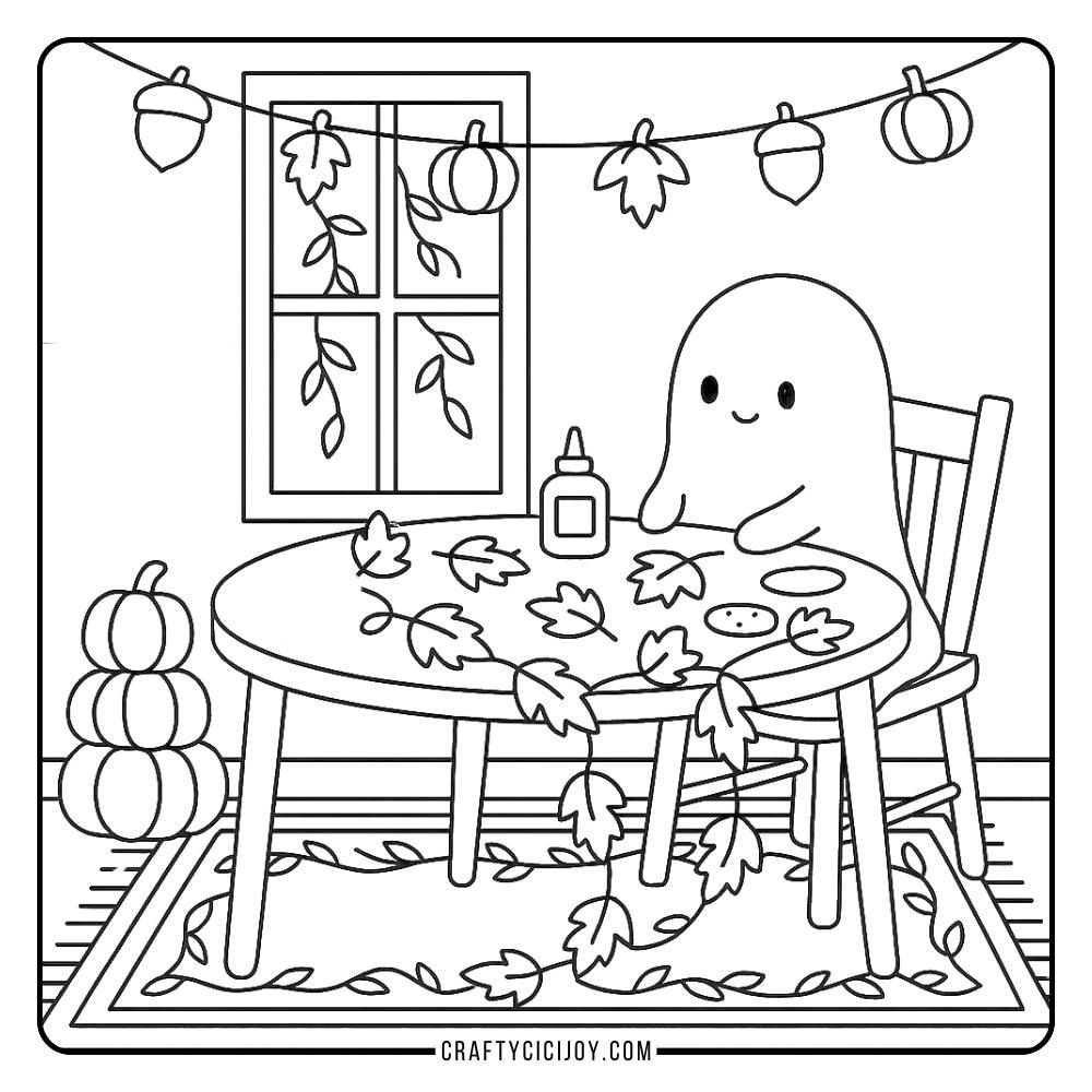 Cozy Ghost Fall Coloring Page – 20 FREE Printable PDF’s