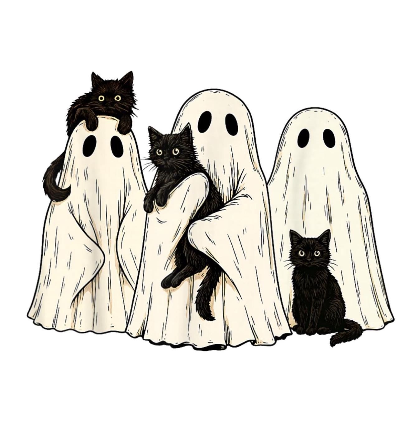 Halloween Cats Ghosts PNG, Cute Spooky Cat Shirt Digital Art, Witch Hat Pumpkin Sublimation File, Funny Ghost Cat Lover Gift, Halloween