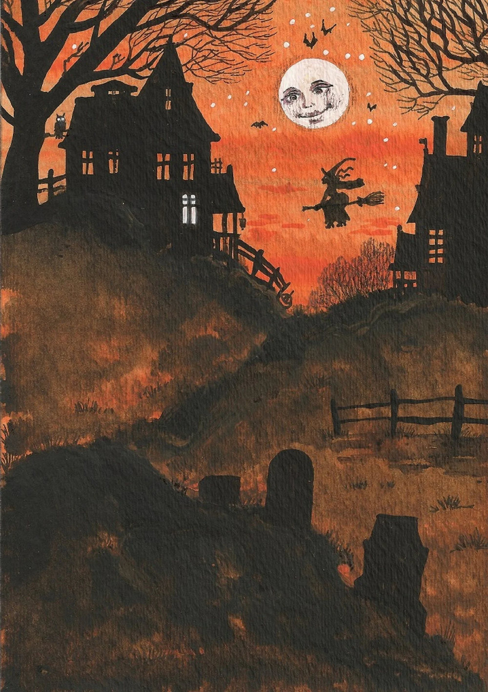 7×10 Halloween Hamlet RYTA Haunted House Landscape Barn Evening Autumn Fall Witch Cemetery Ghost Spirit Fine Wall Art Interior Decoration – Etsy