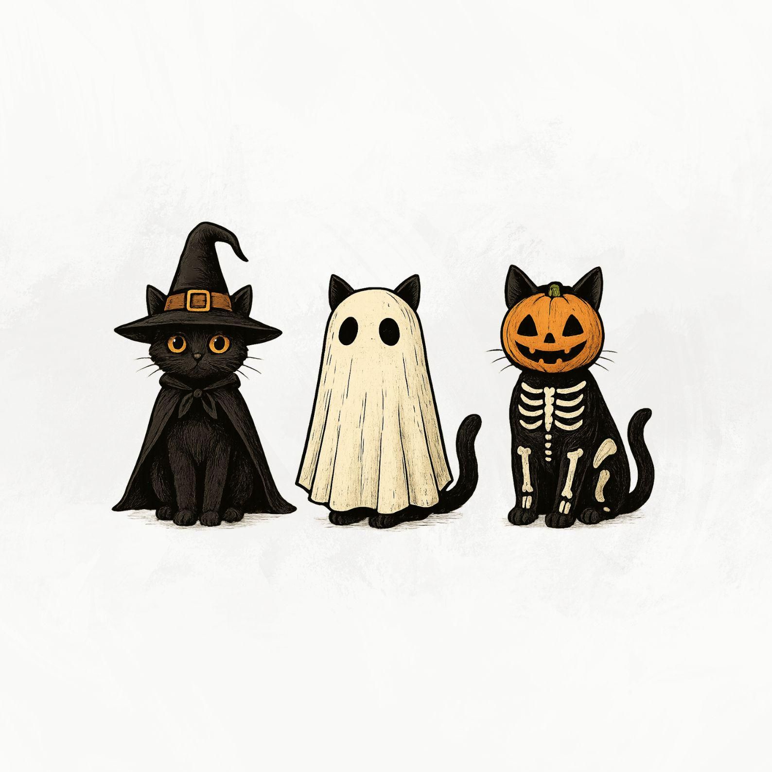 Retro Halloween Cat PNG: Gothic Black Cat & Pumpkin (Digital Download)