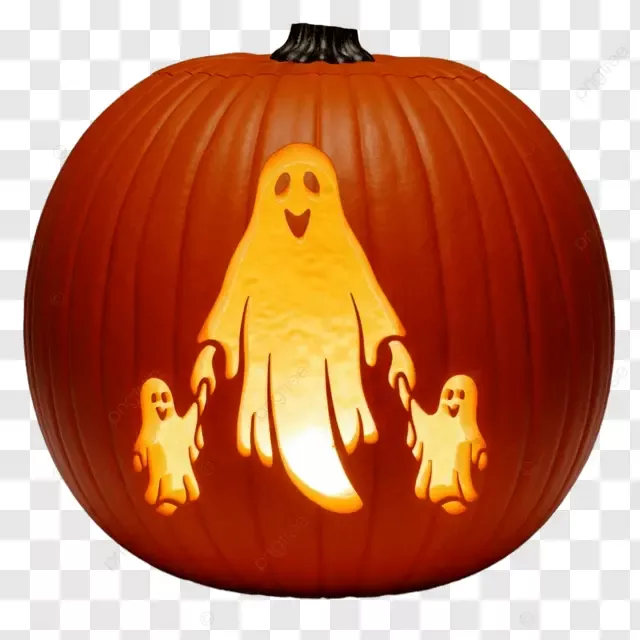 A Heartwarming Halloween Jack O  Lantern Featuring Large Ghost Figure Carved In The Center, Ghost Pumpkin Carving, Halloween Jack O   Lantern, Glowing Ghost Design PNG Transparent Image and Clipart for Free Download