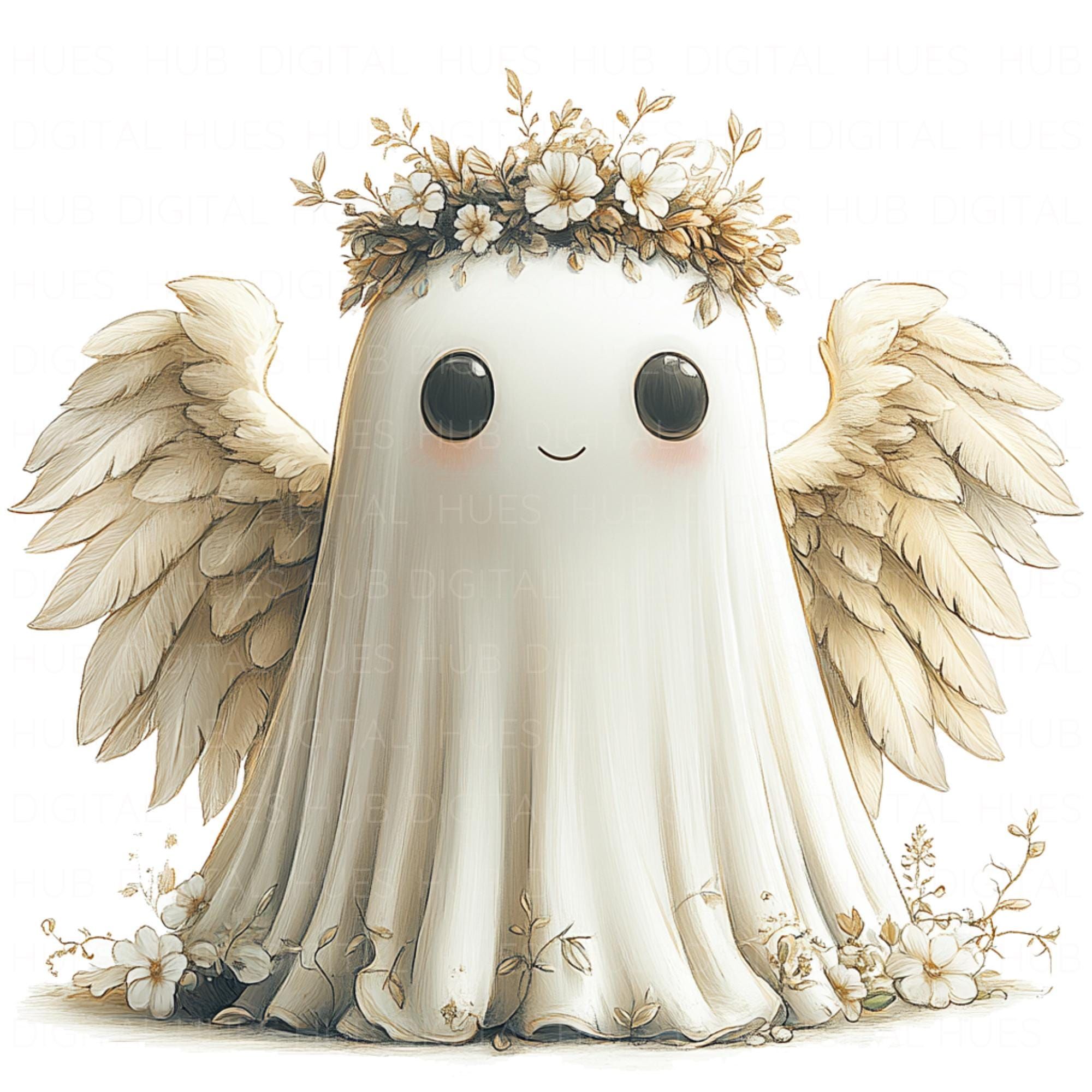 12 Cute Floral Ghost Angel Clipart Watercolor Kawaii Ghost Nursery Wall Art High Quality JPEG Printable Scrapbook Junk Journal Paper Craft