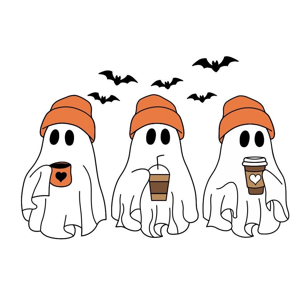 Cute Halloween Ghosts Drinking Coffee Png, Ghost with Coffee, Fall Coffee Png, Cute Ghost Png,Spooky Coffee Lovers, Halloween Gift
