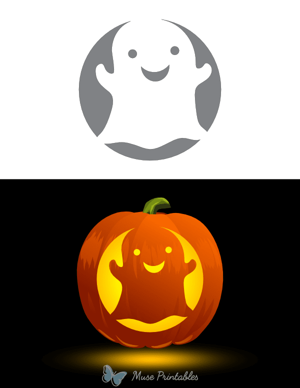 Printable Cute Ghost Pumpkin Stencil