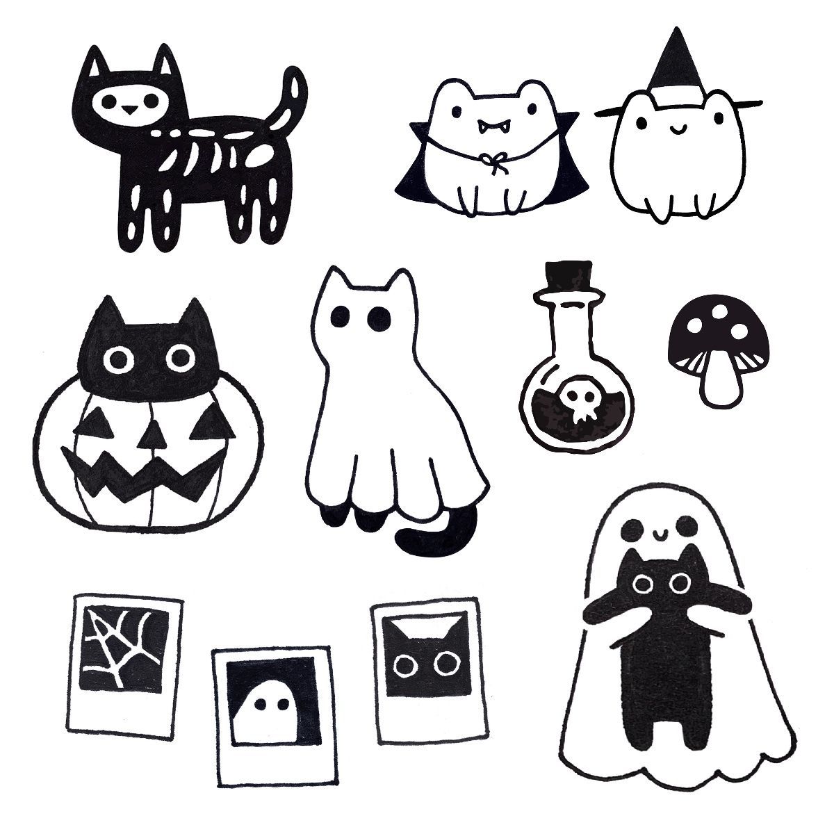 Inked Halloween drawings