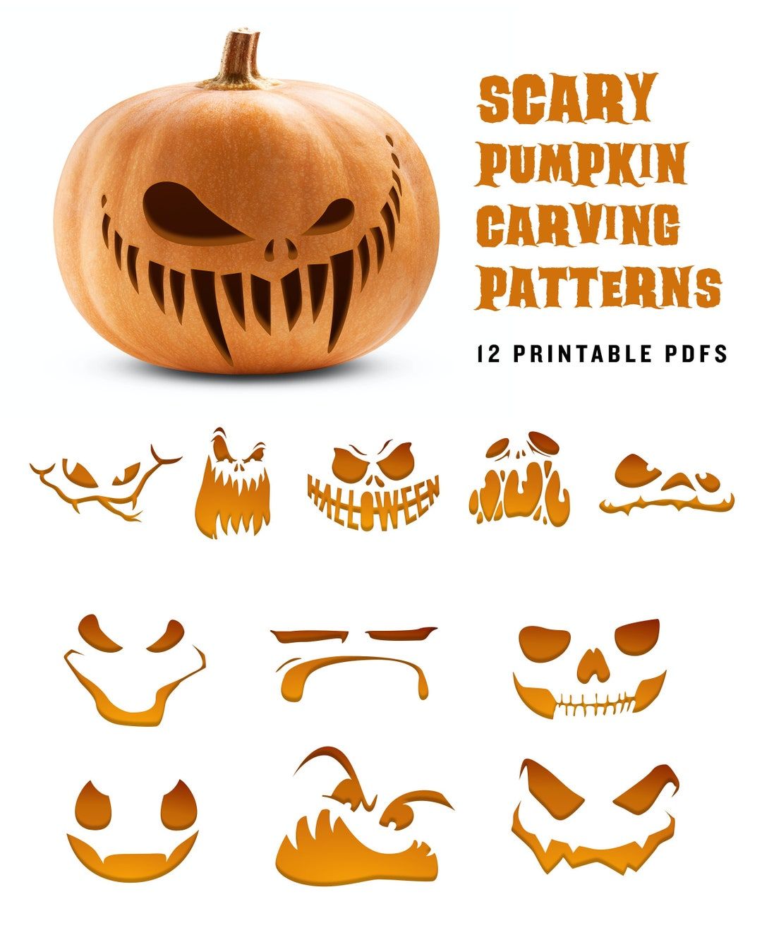 Scary Pumpkin Carving Pattern | Angry Jack-o-lantern Printable Templates – Etsy.de