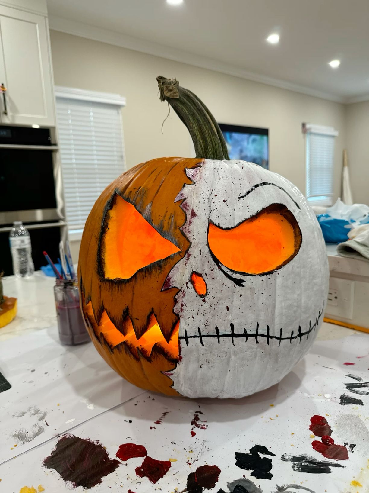 Pumpkin skeleton carving