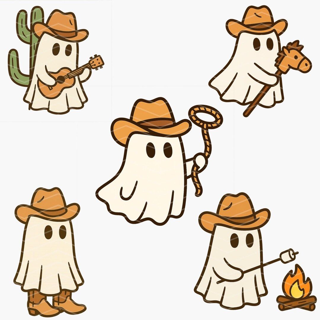 Cowboy Ghost PNG Bundle: 5 Designs, Western Halloween Ghost Clipart – Etsy