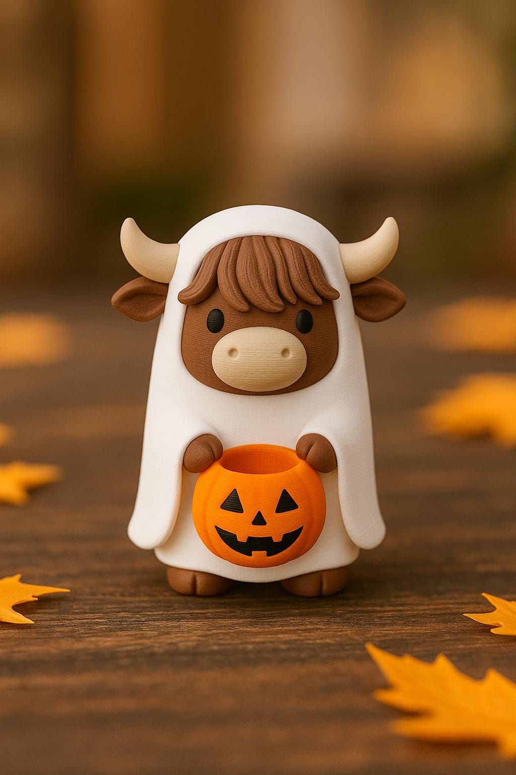 Highland Cow Ghost Figurine: Funny Halloween Shelf Decor, 3D Printed