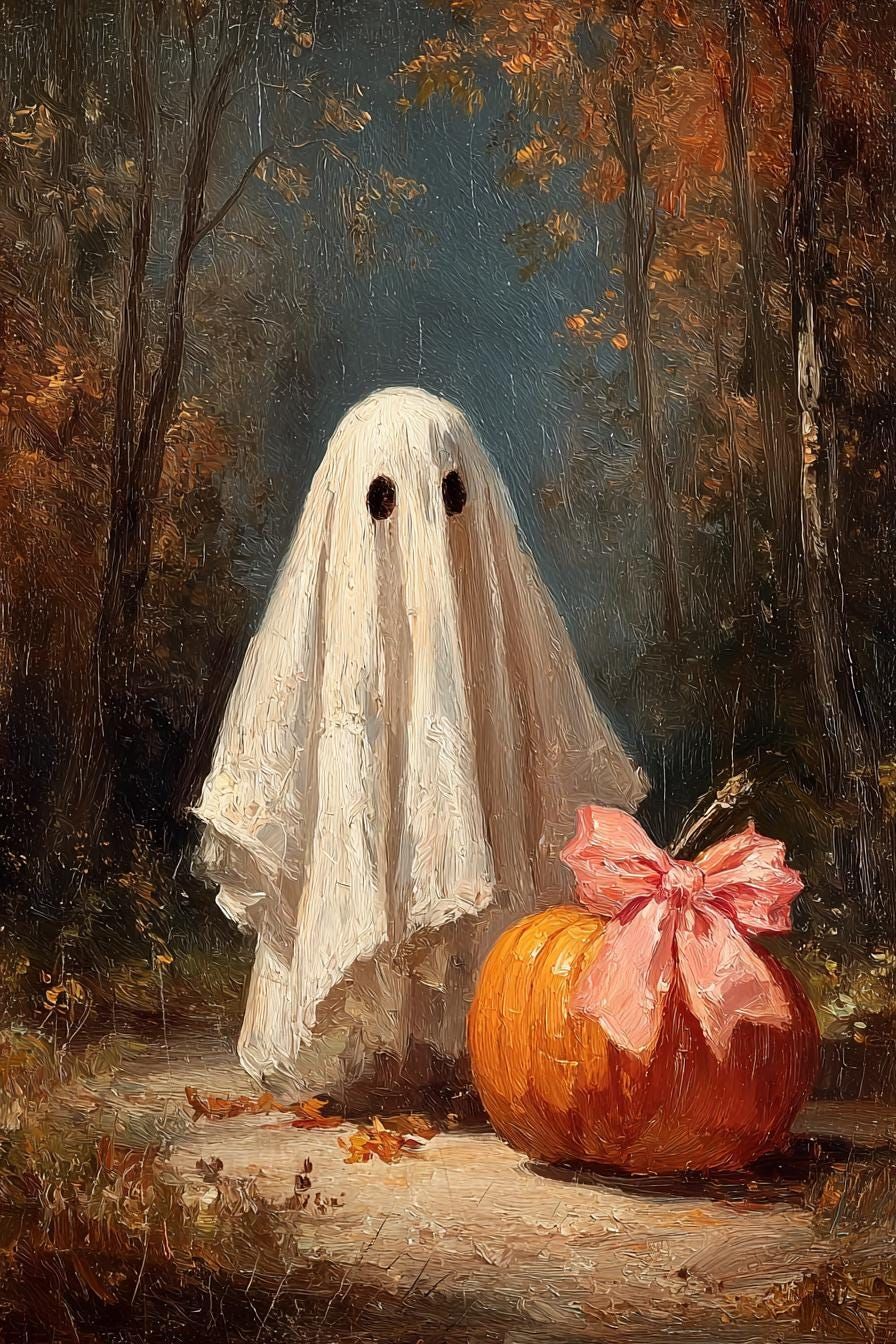 Ghost and a Pumpkin DIY Diamond Painting Kit, Full Square and Round Drill Diamond Mosaic, Paint With Diamonds, Halloween Spooky Diamond Kit