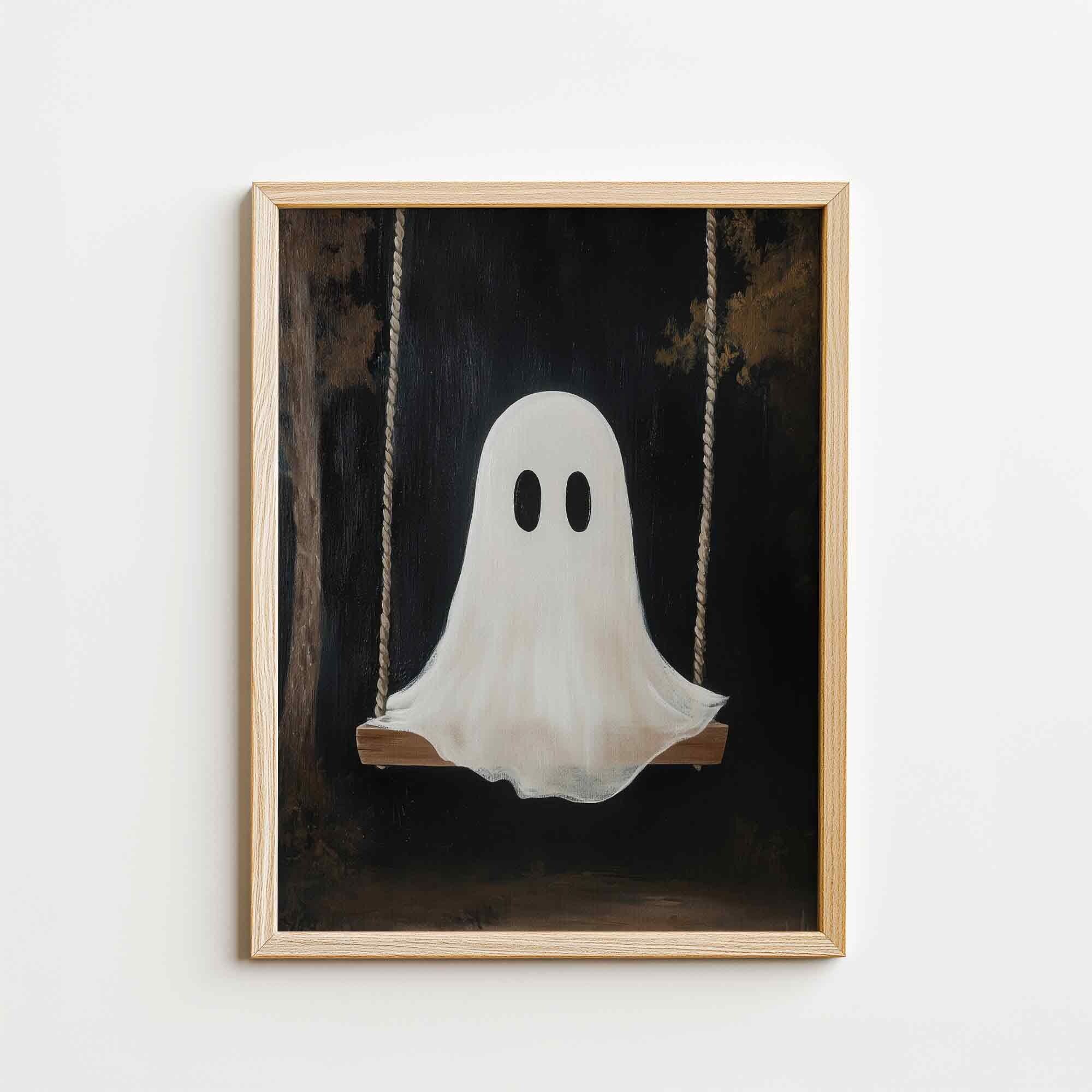 Süßer Halloween-Geist Druck, gruselige Geistermalerei, Halloween Dark Academia dunkel rustikale Wandkunst, Gothic Kunst, DRUCKBAR Digitaler Download P56