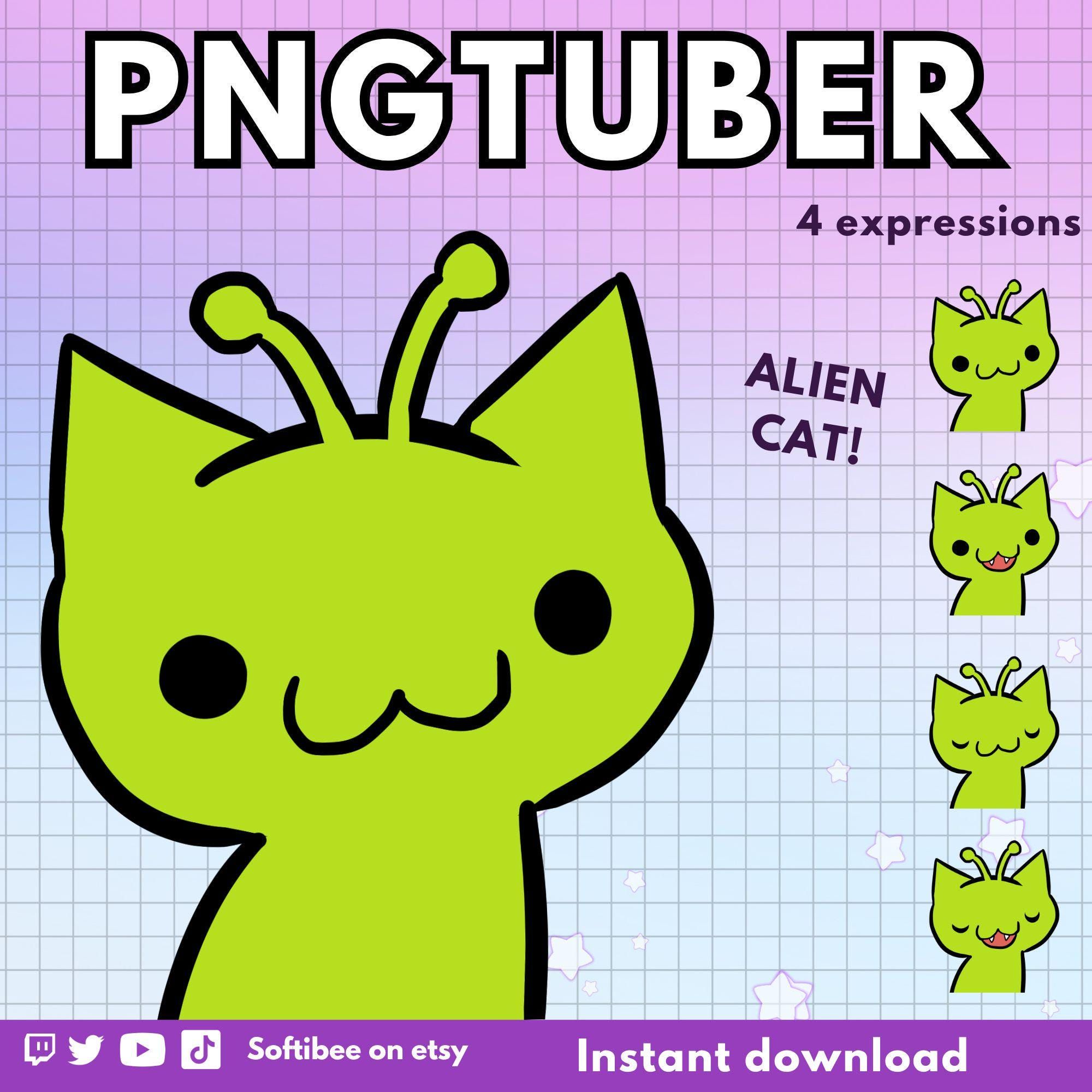 Vtuber Alien Cat Pngtuber Avatar ! 4x Funny Png Tuber Premade Giftuber edition for Twitch Vtubers and Content Creators ! Discord Youtube