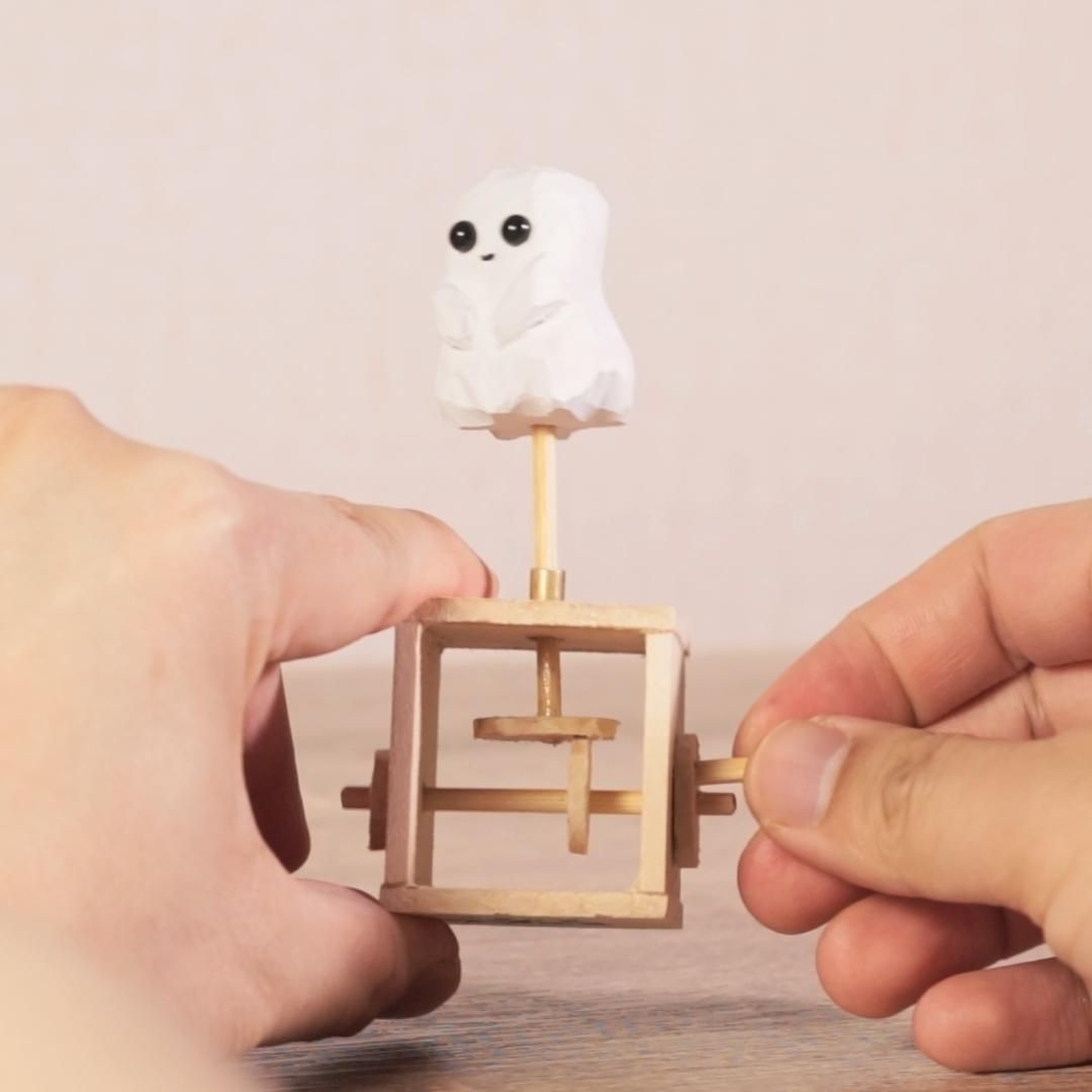 Cute Ghost Wooden Automata Halloween Automaton Toy Handmade DIY Project