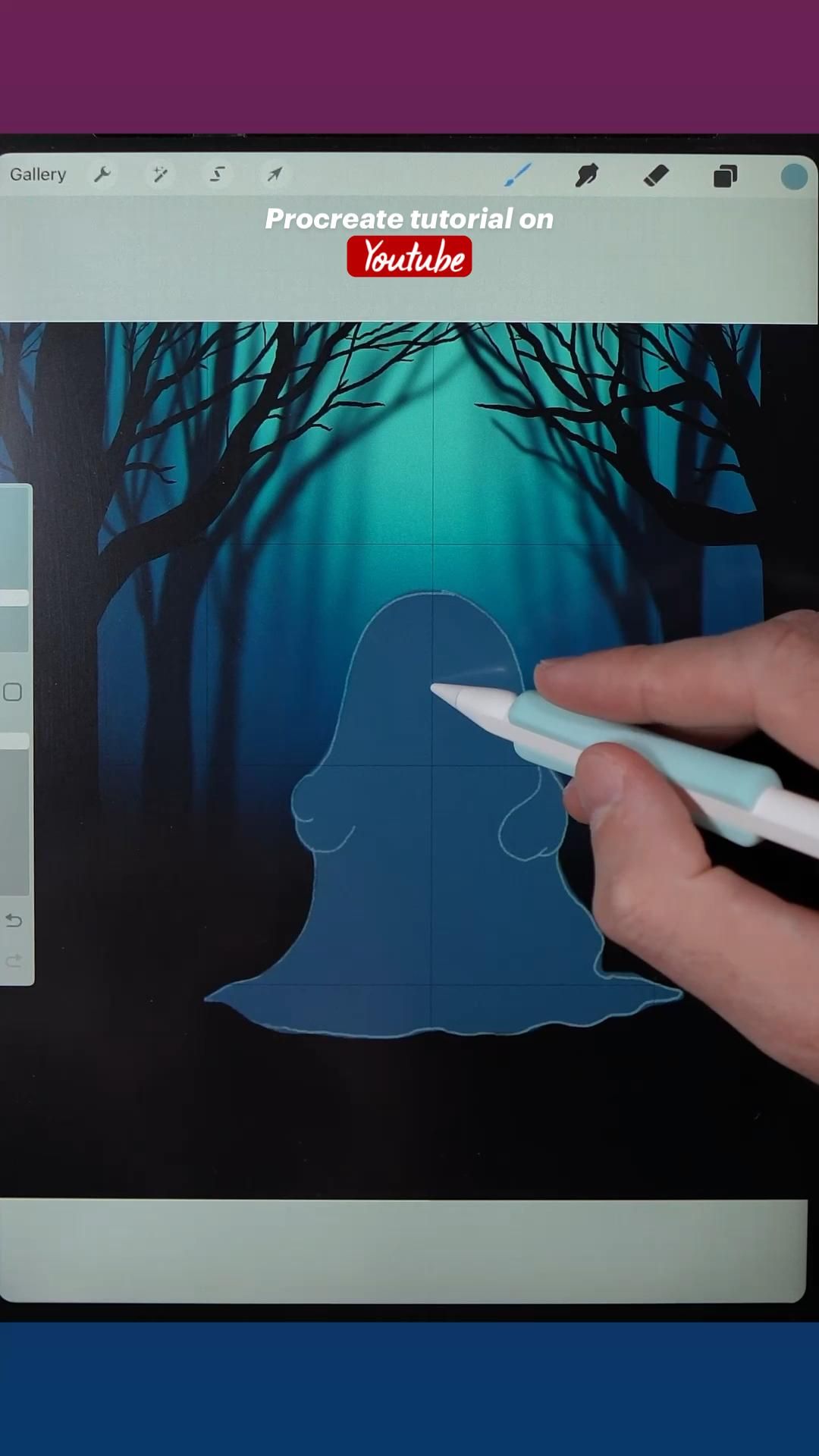 Procreate tutorial of a Ghost in the woods