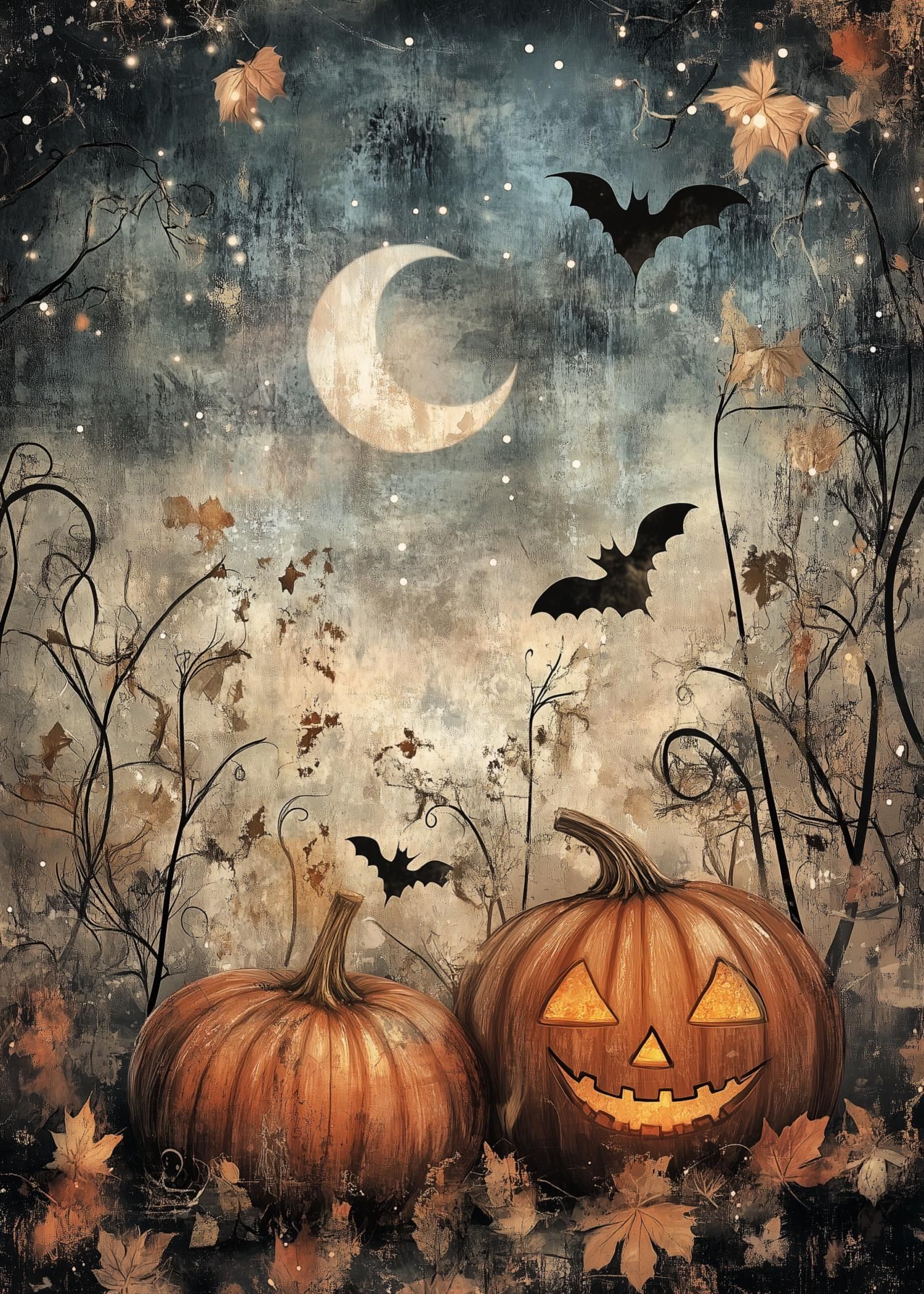 Fünf Retro-Halloween-Grußkarten-Kunst-Designs – 13 x 20 cm