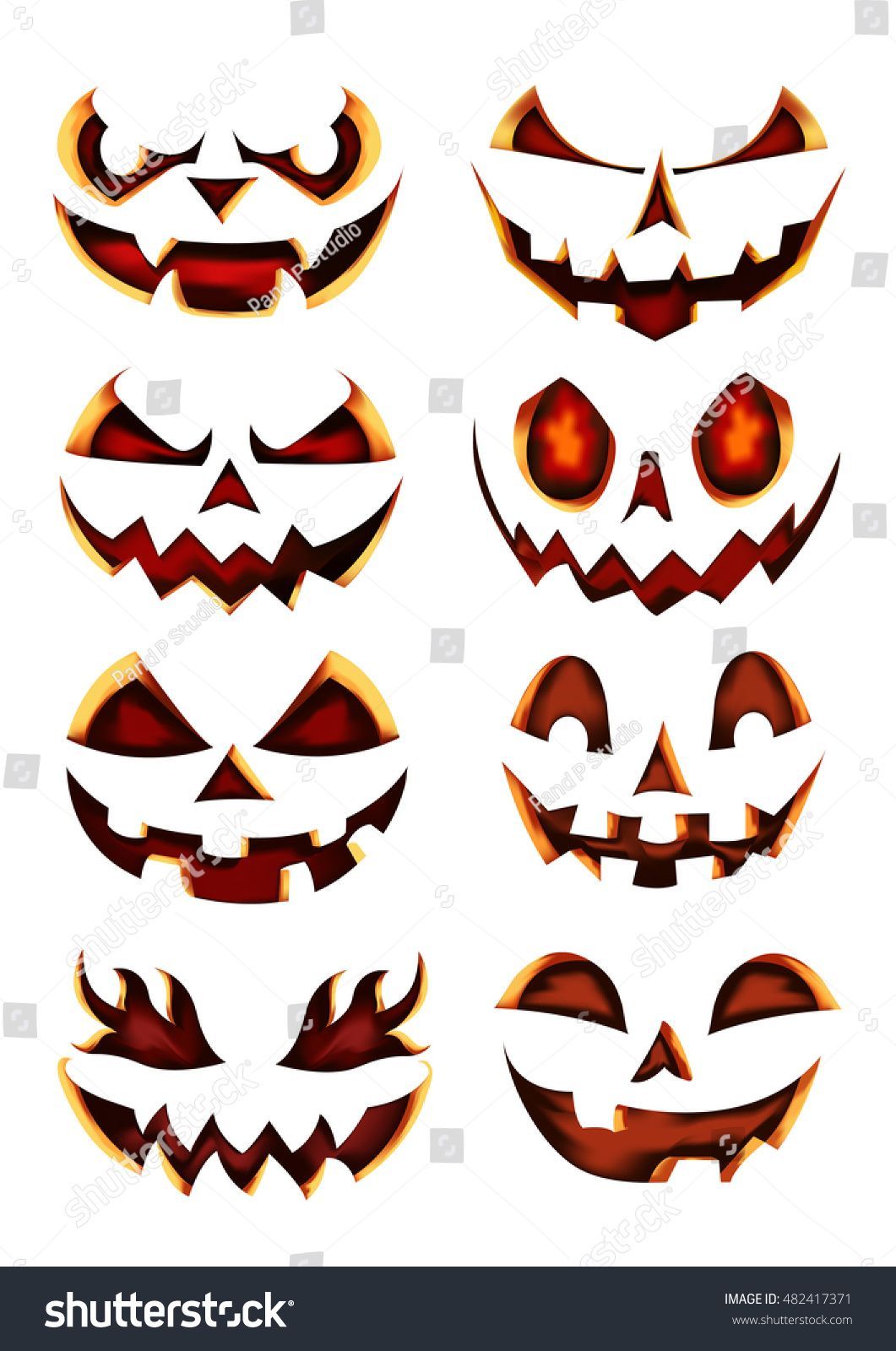 Haunted Halloween Pumpkins: Spooky Faces Vector Illustration for Decorations