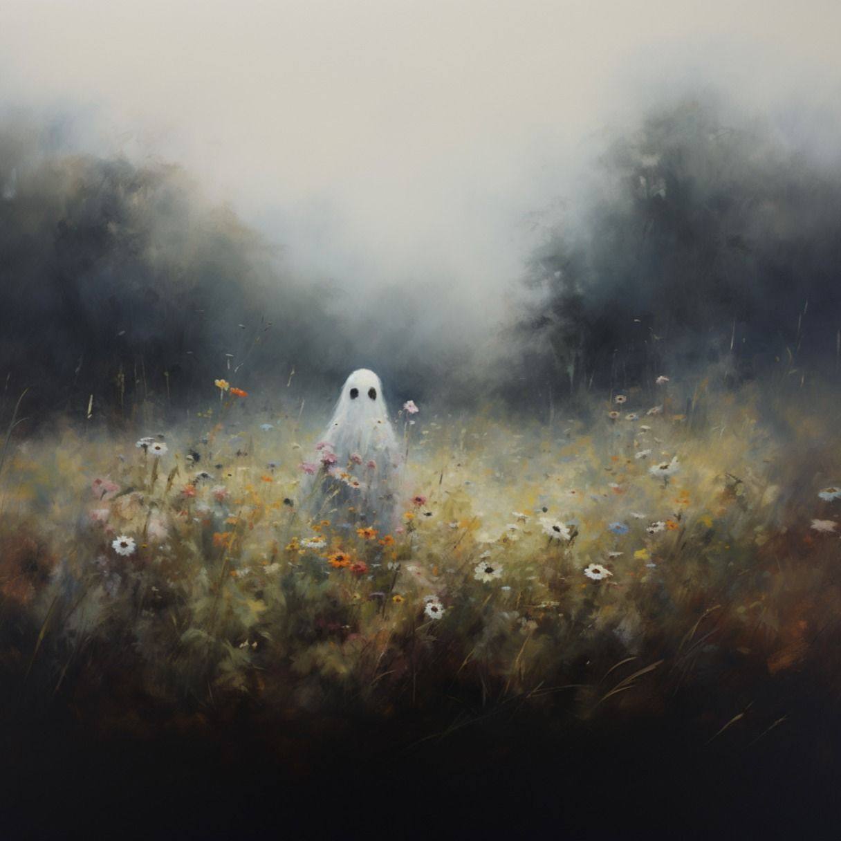 Ghost in Field Cottagecore Art Print