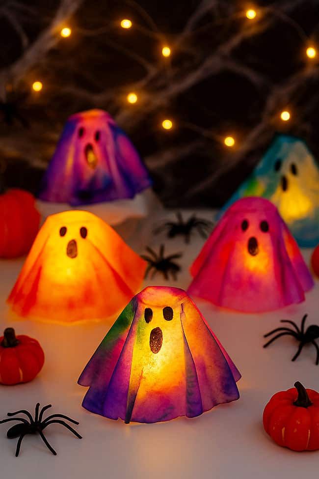 Glowing Coffee Filter Ghosts – Cute DIY Ghost Tea Light Covers