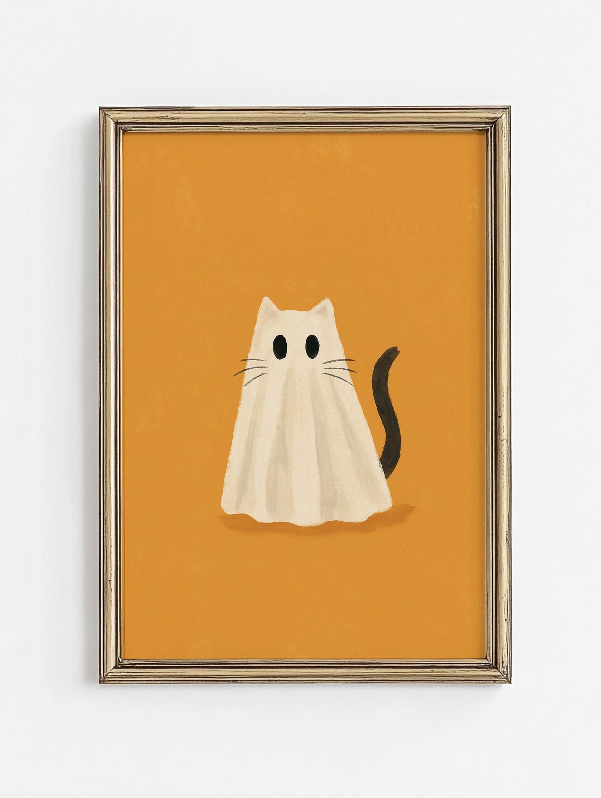 Ghost Cat Halloween Wall Art | Cute Cat in Ghost Costume Digital Download | Fall Printable Cat Art Spooky Home Decor