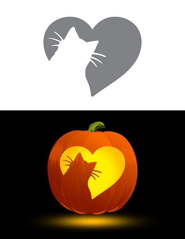 Printable Cat In Heart Pumpkin Stencil