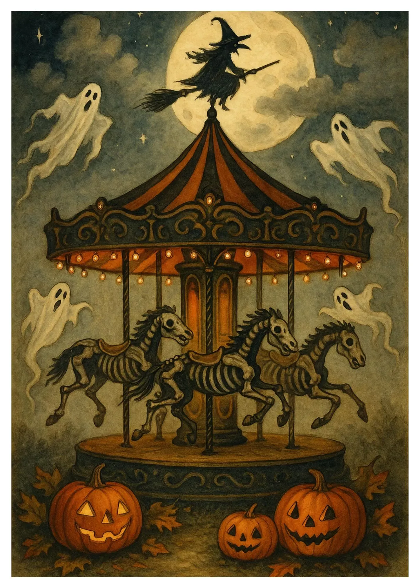 Vintage Halloween Gothic Greeting Card or Print –the Ghost Carousel- Gothic Spooky Carnival Wall Art – Etsy