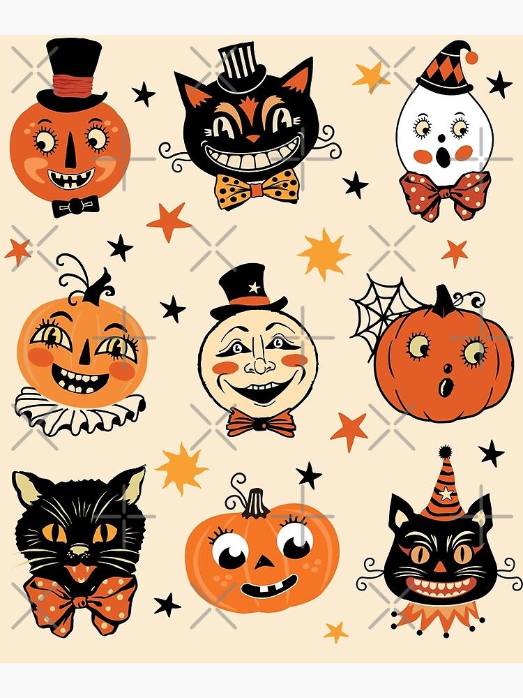 “Vintage Halloween Folk Art Retro Pumpkins and Cats Pattern” Poster for Sale by PUFFYP