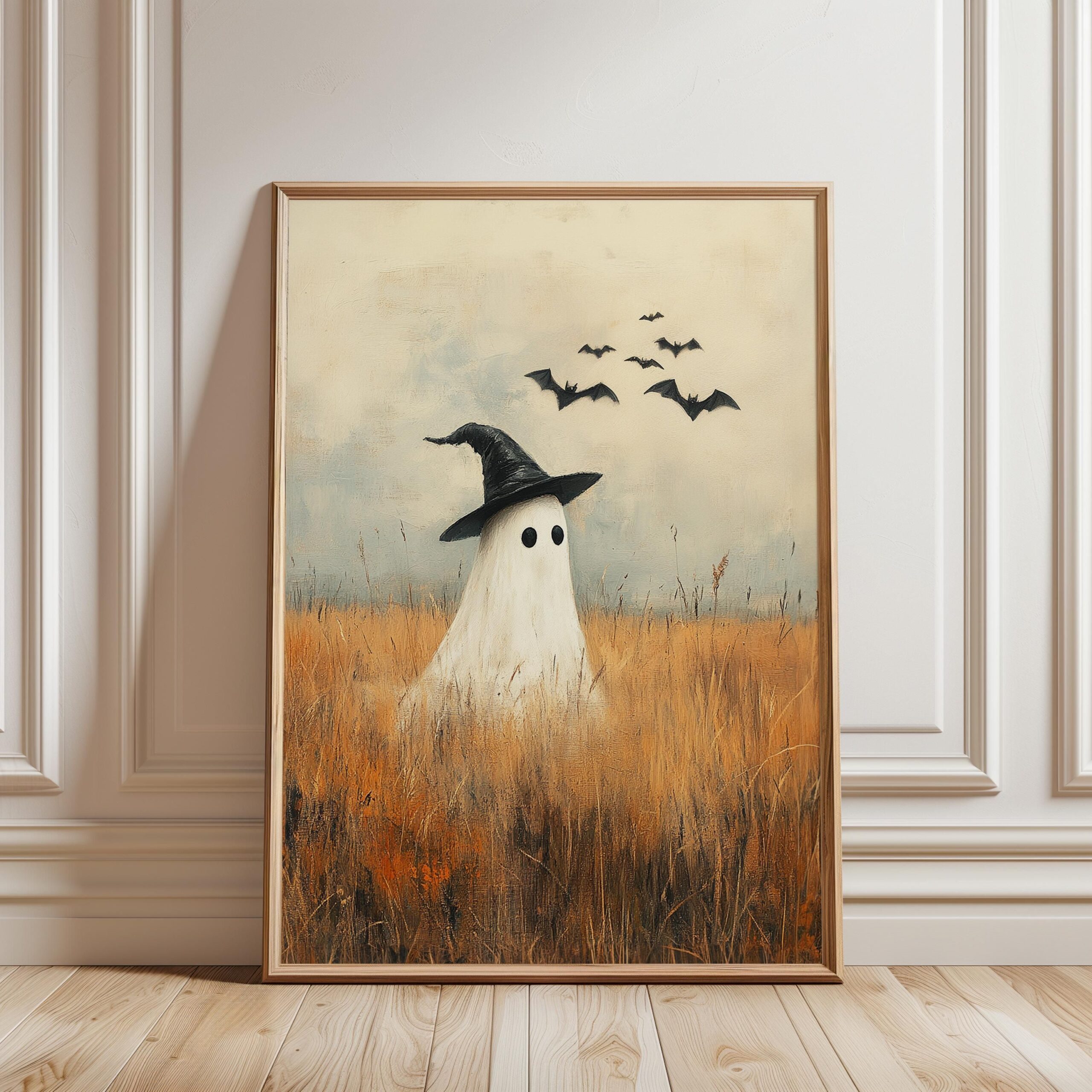 Cute Vintage Ghost Painting, Halloween Wall Decor, Fall Painting, Halloween Decor, Cute Ghost, Fall Wall Decor, Printable Wall Art,