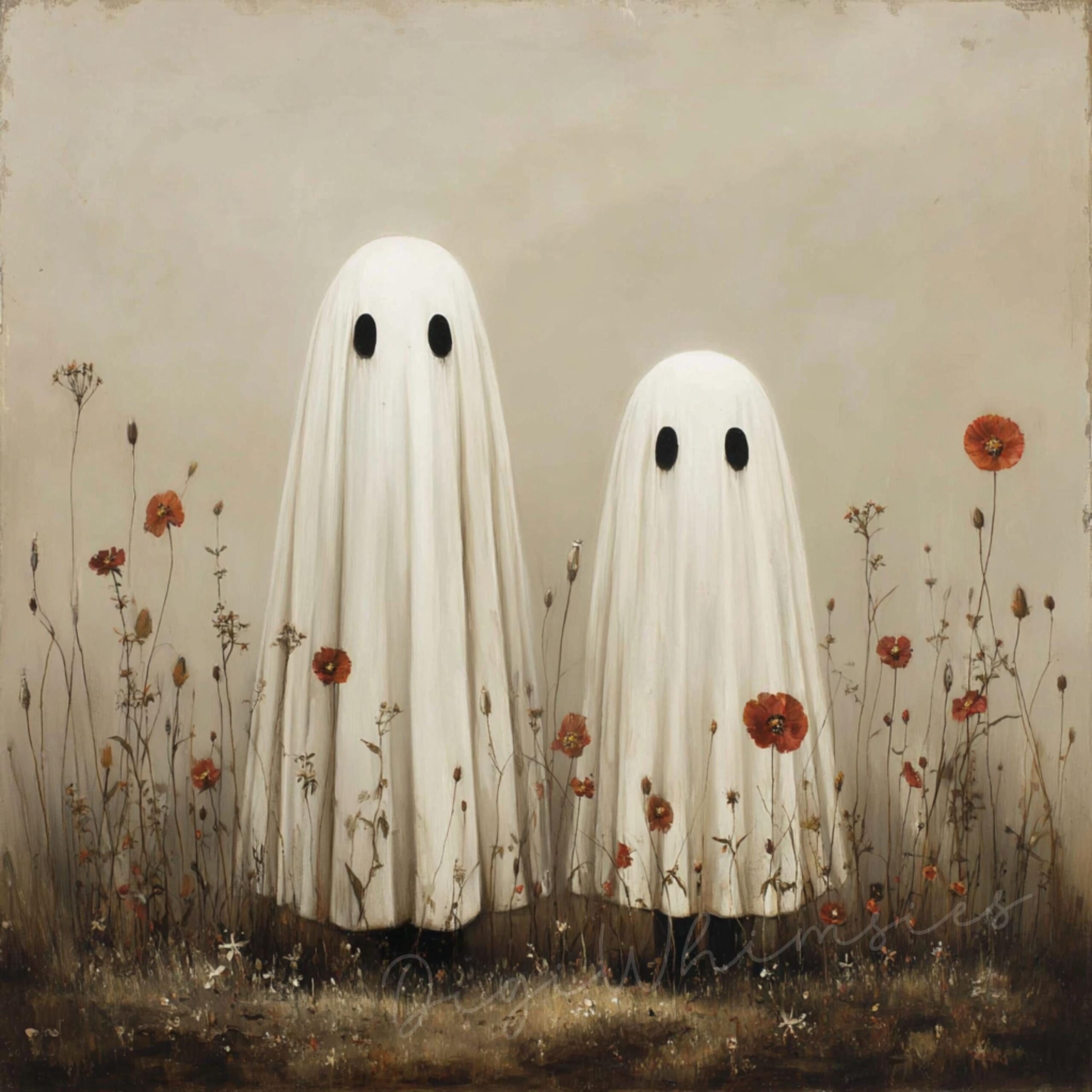 Vintage Halloween Ghost Clipart: Watercolor Junk Journal Graphics (10 JPGs 12x12in)