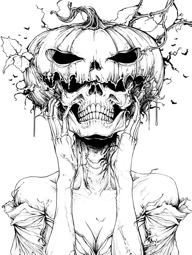 Skelly Pumpkin Halloween Coloring Page Set 3 | Digital Download Coloring Book Pages Printable – Etsy