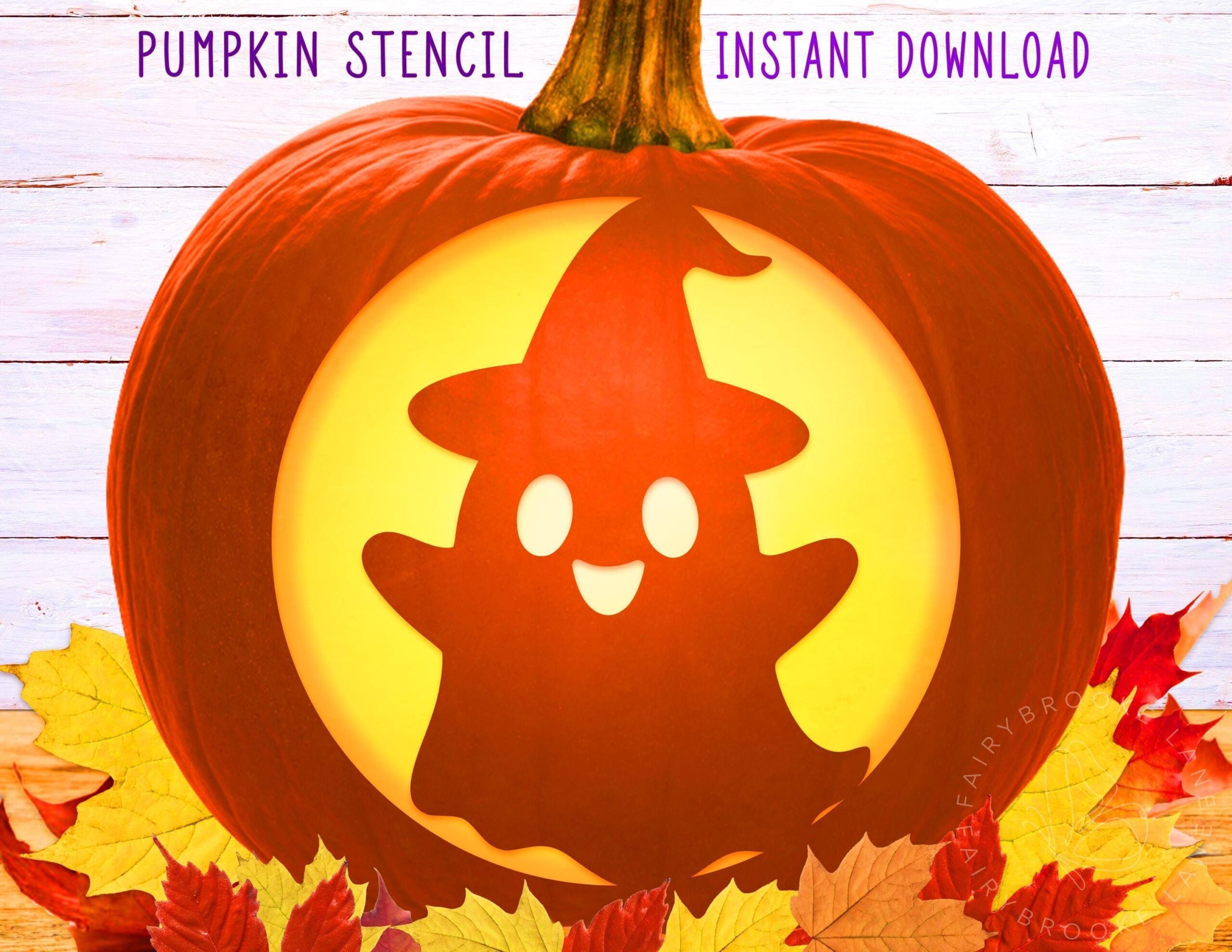 Ghost Pumpkin Stencil, Cute Ghost Printable Pumpkin Stencil, Jack O’ Lantern, Pumpkin Carving Template, Halloween Witch Hat Instant Download