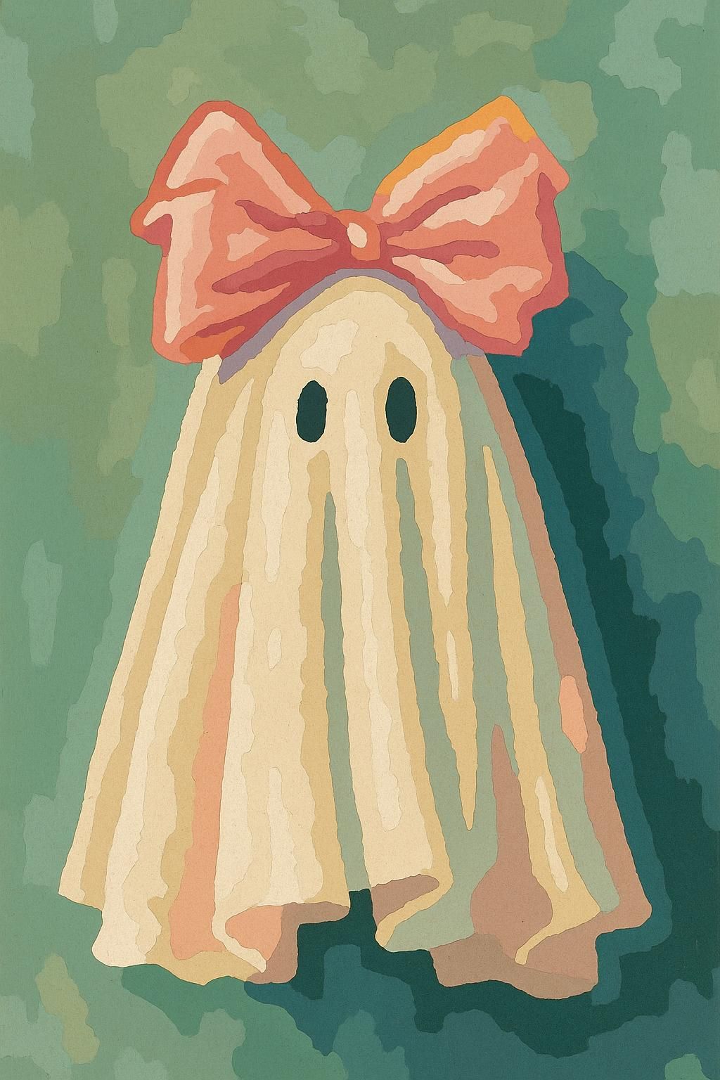 Cute Ghost Paint by Numbers Kit – Halloween Ghost with Bow | DIY Holiday Painting
