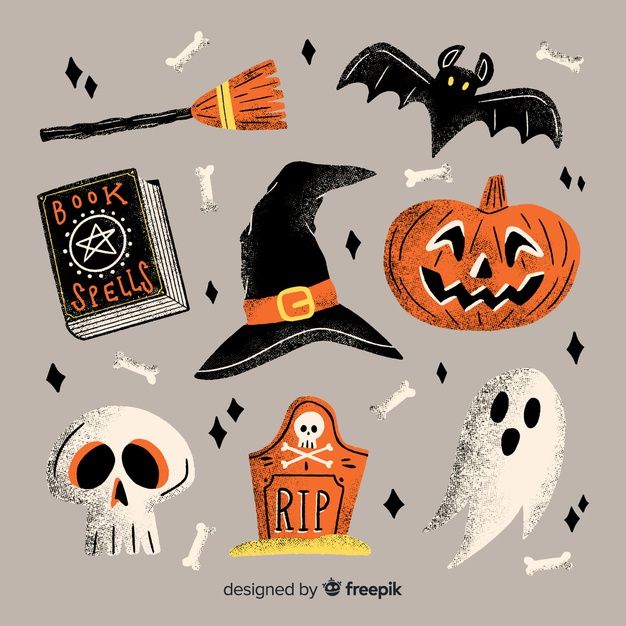 Hand drawn halloween element collection with decorations | Premium Vector