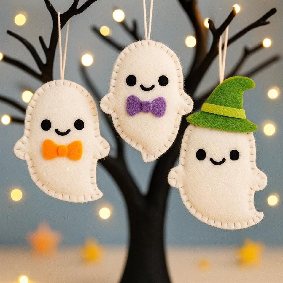 Ghost Felt Ornaments PDF Sewing Pattern: Easy DIY Halloween Decor (SVG Files)