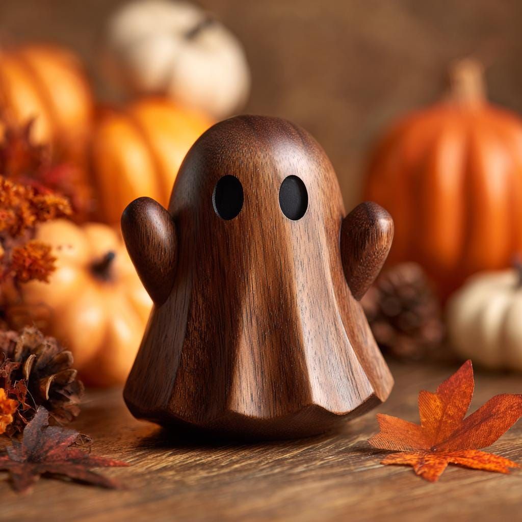 Hand Carved Wooden Ghost with Hollow Eyes, Cute Halloween Decor for Mantle or Shelf, Rustic Fall Home Accent, Unique Gift for Ghost Lovers