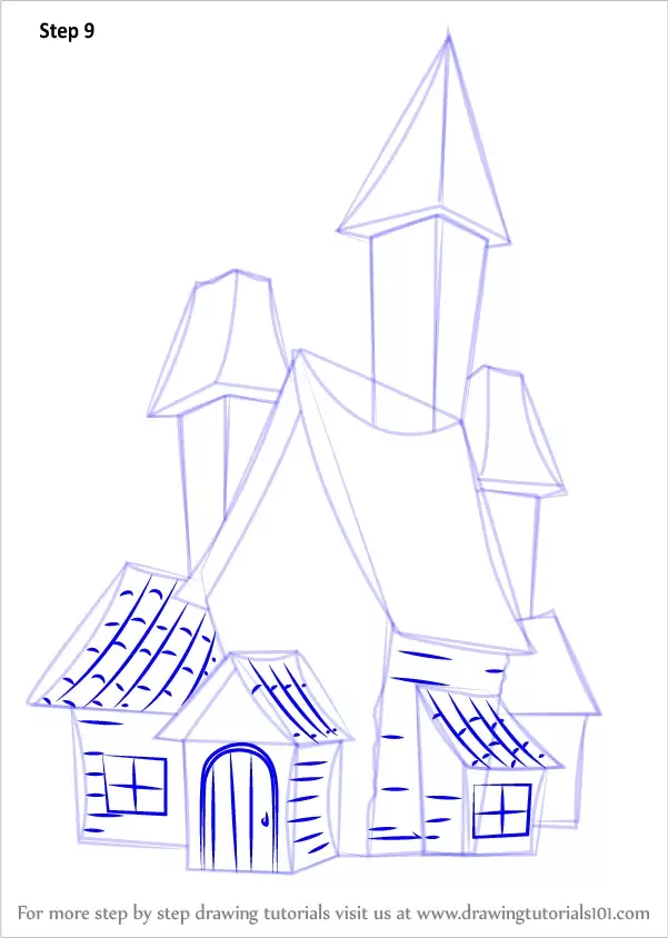 How to Draw a Spooky Haunted House (Halloween) Step by Step