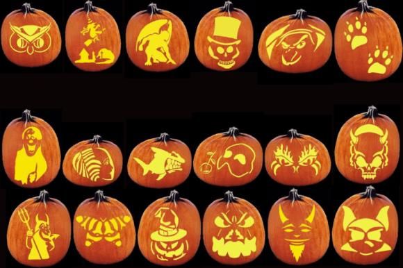 50 druckbare Kürbis Schnitzschablonen, Halloween Schablonen, Kürbisgesichter, Jack O Lantern Gesichter, Digitale Datei