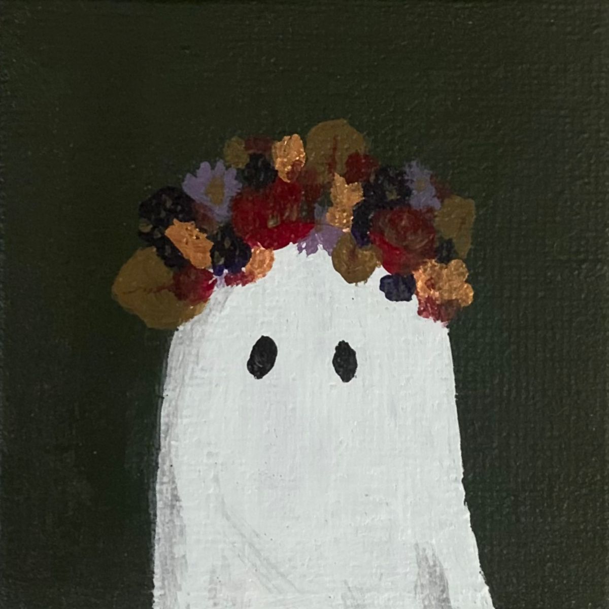 Charming Ghost with Flower Crown: Unique Halloween & Fall Canvas Art Ideas