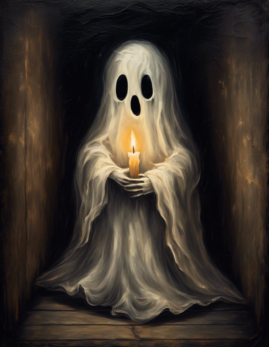 Halloween ghost in a vintage painting digital artwork PNG file