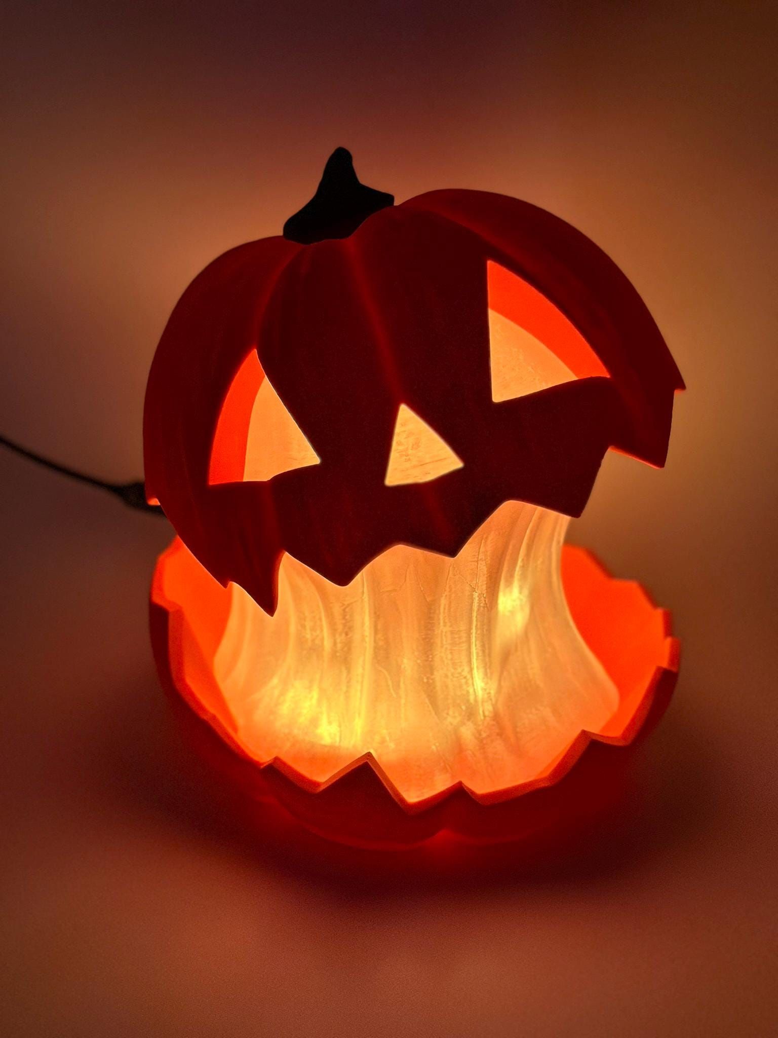 3D Printed LED Lit Spooky Pumpkin Light