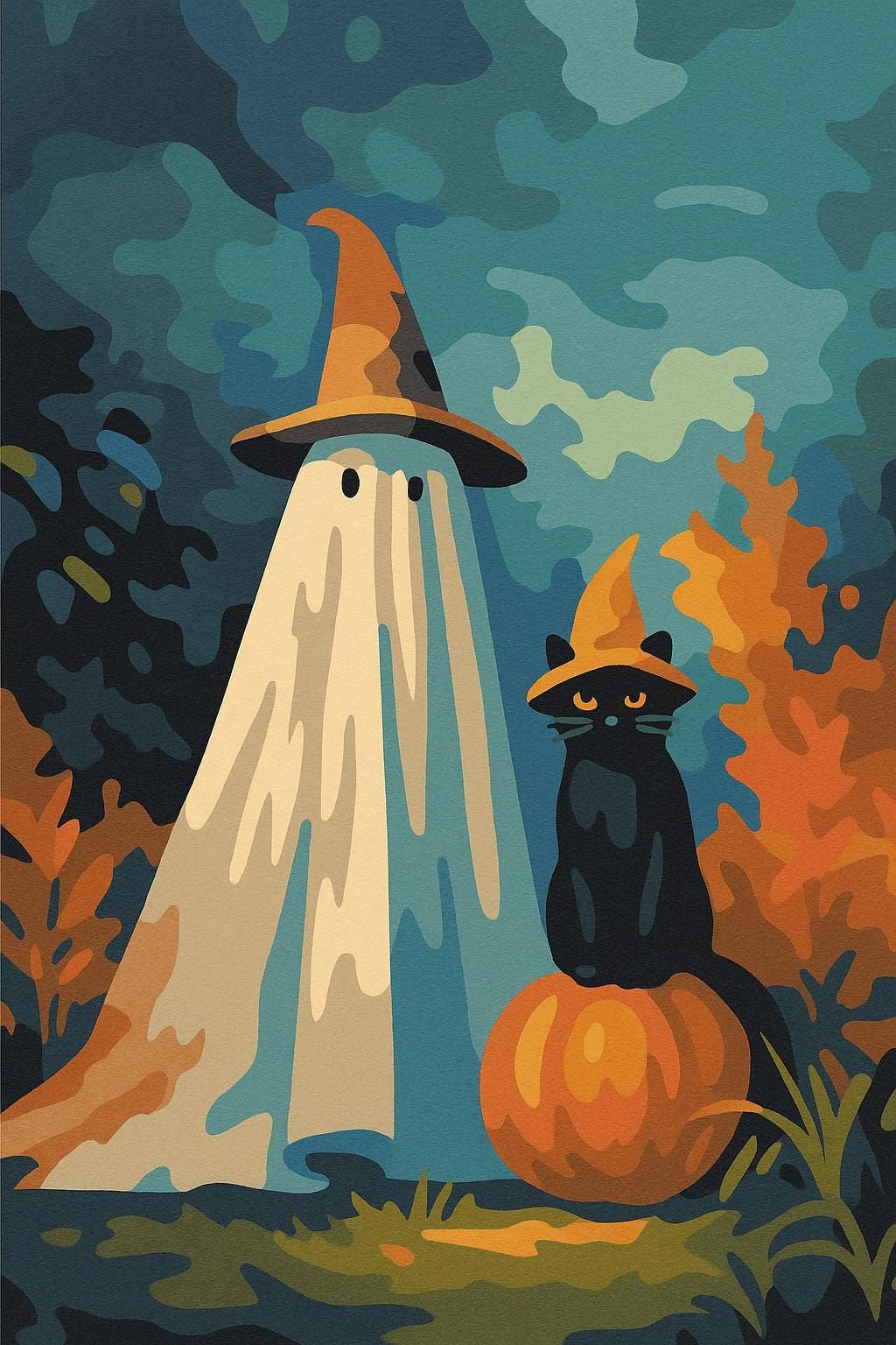 Halloween Paint by Numbers Kit with Witch Ghost and Cat on Pumpkin for Adults and Kids – Spooky DIY Halloween Wall Art Canvas