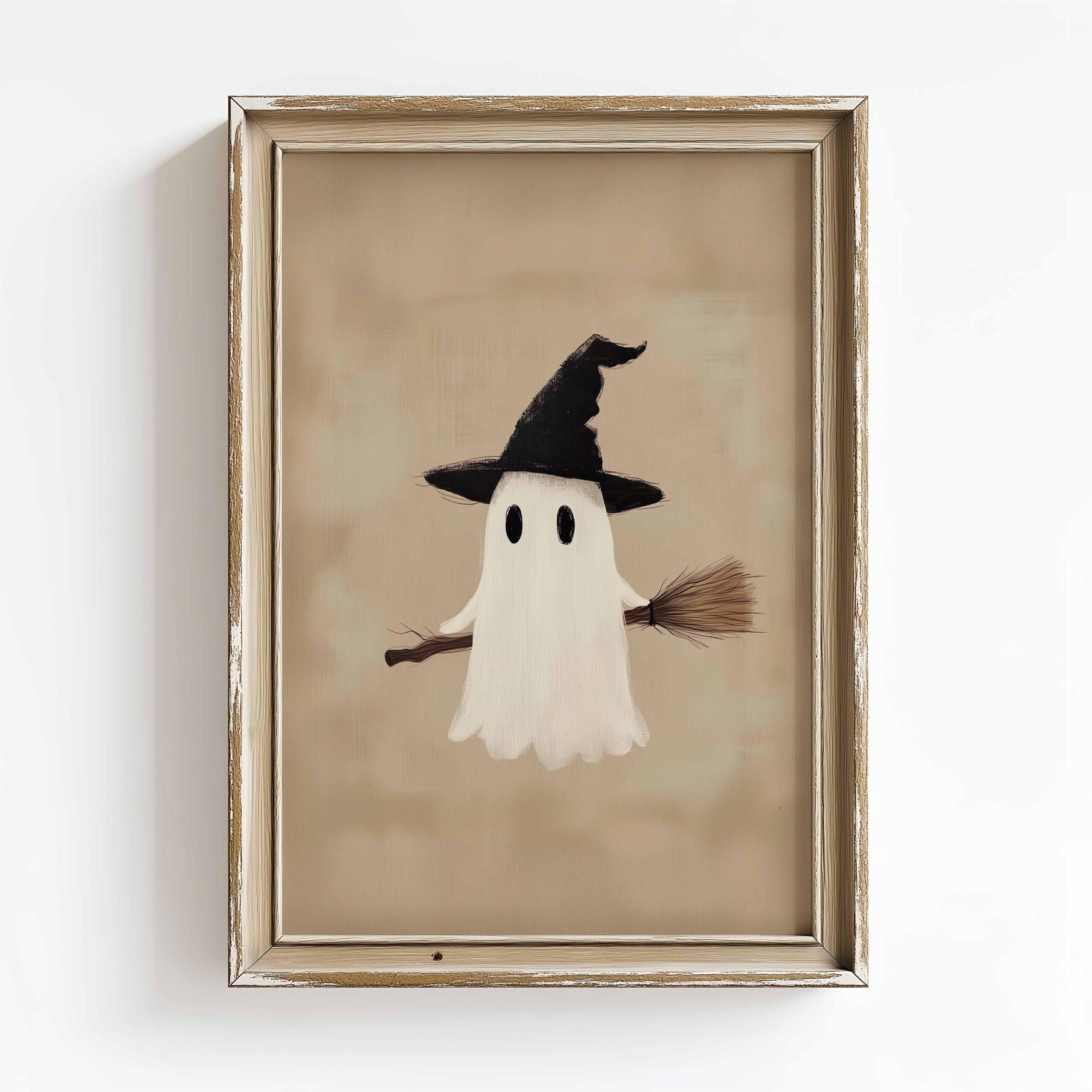 Geist Halloween niedliche druckbare Wandkunst Halloween-Dekor-Gothic-Druck Beige und schwarzes Halloween-Geist-Ölgemälde für Wohnheimdekor digitale Kunst