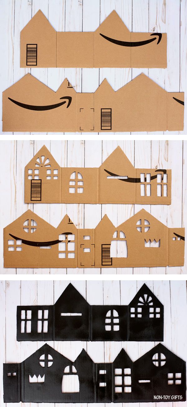 Cardboard Haunted House Luminaries to Make for Halloween