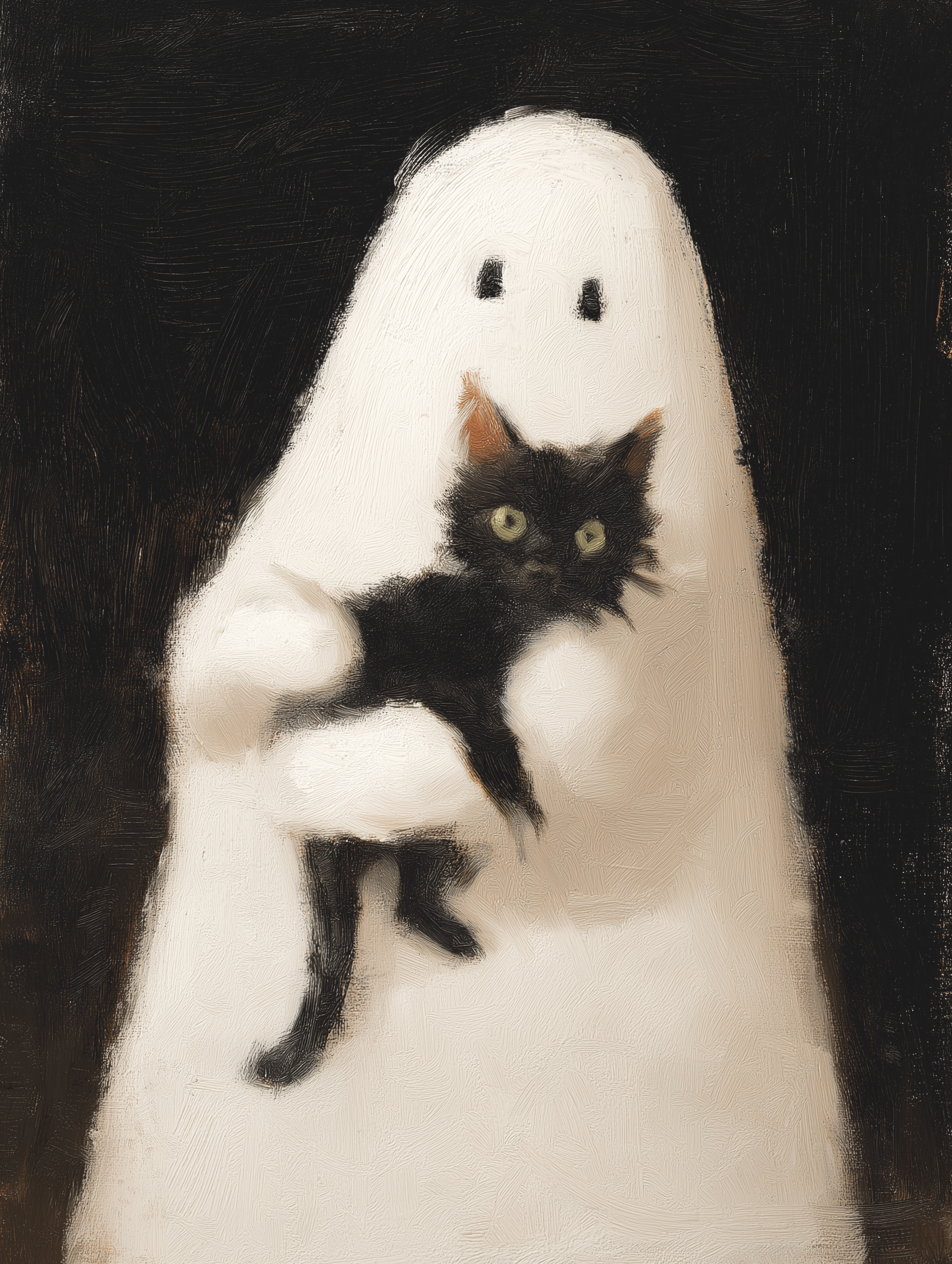 Cute Painting of a Ghost Holding a Black Cat | SEE MORE
