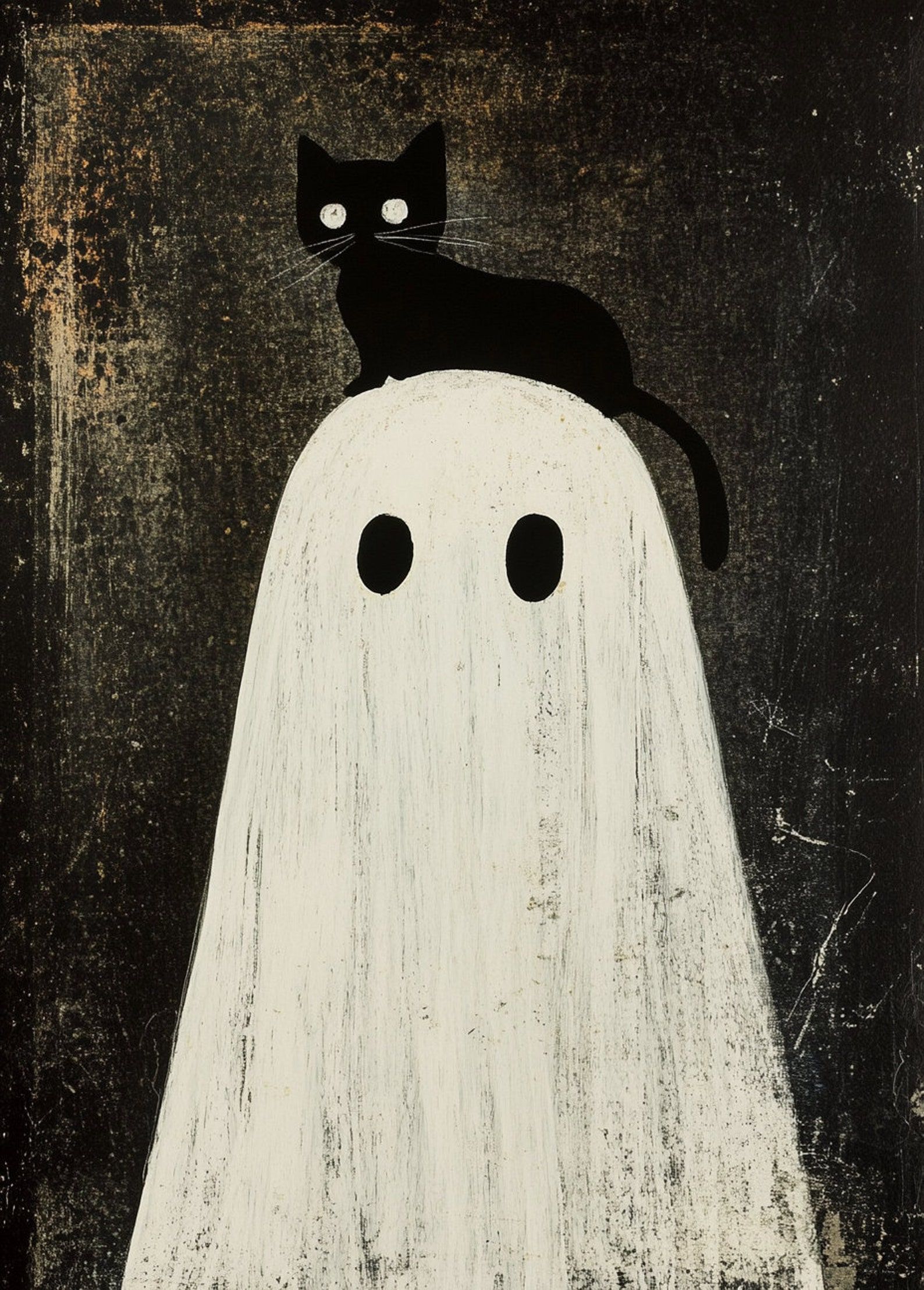 Black Cat Sitting on Ghost Head Print, Halloween Art Poster, Spooky Ghost Wall Art, Fall Decoration, Halloween Wall Decor, Dark Academia – Etsy
